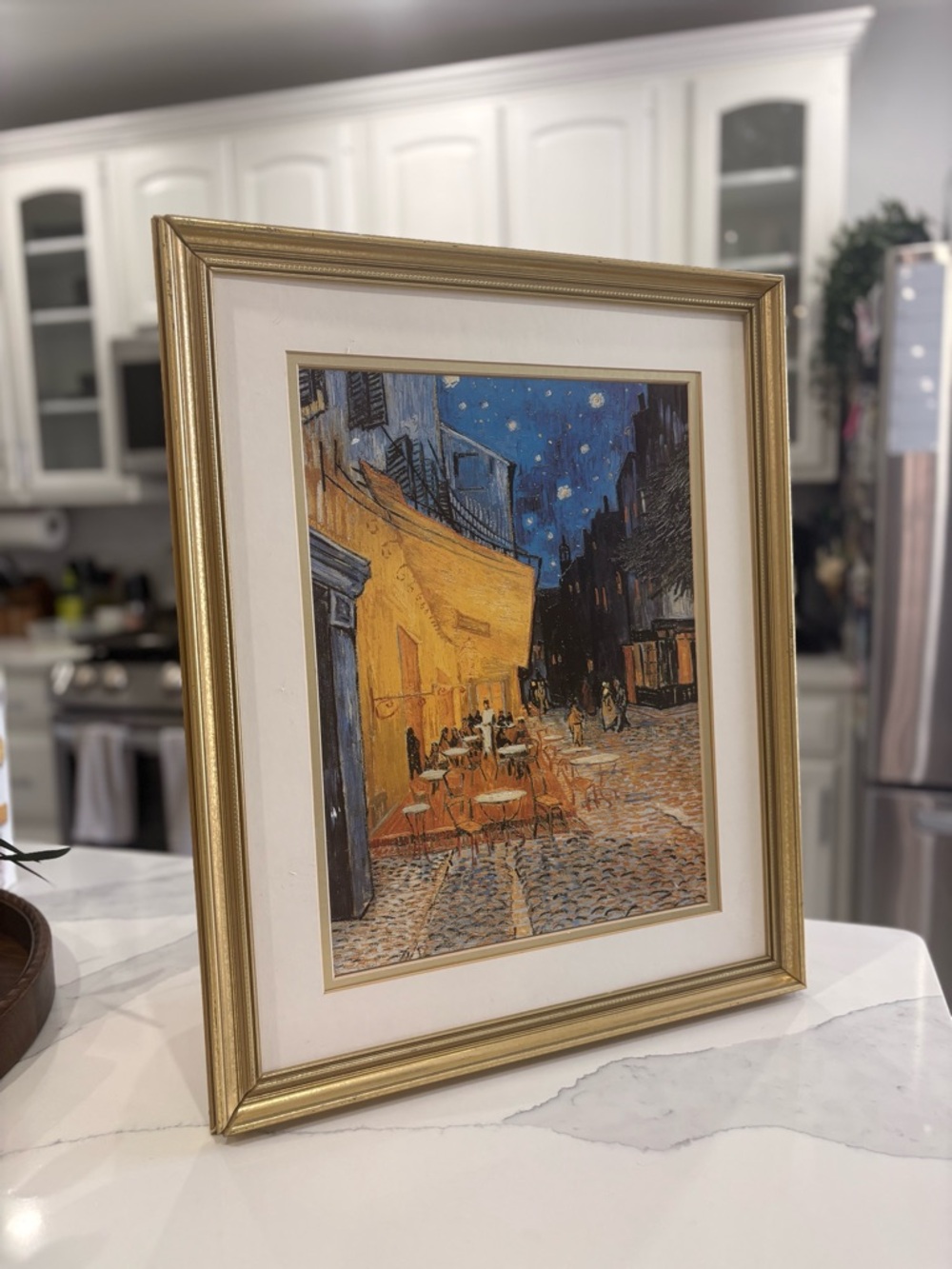 Framed Gold Cafe Street Wall Art - Yellow & Blue